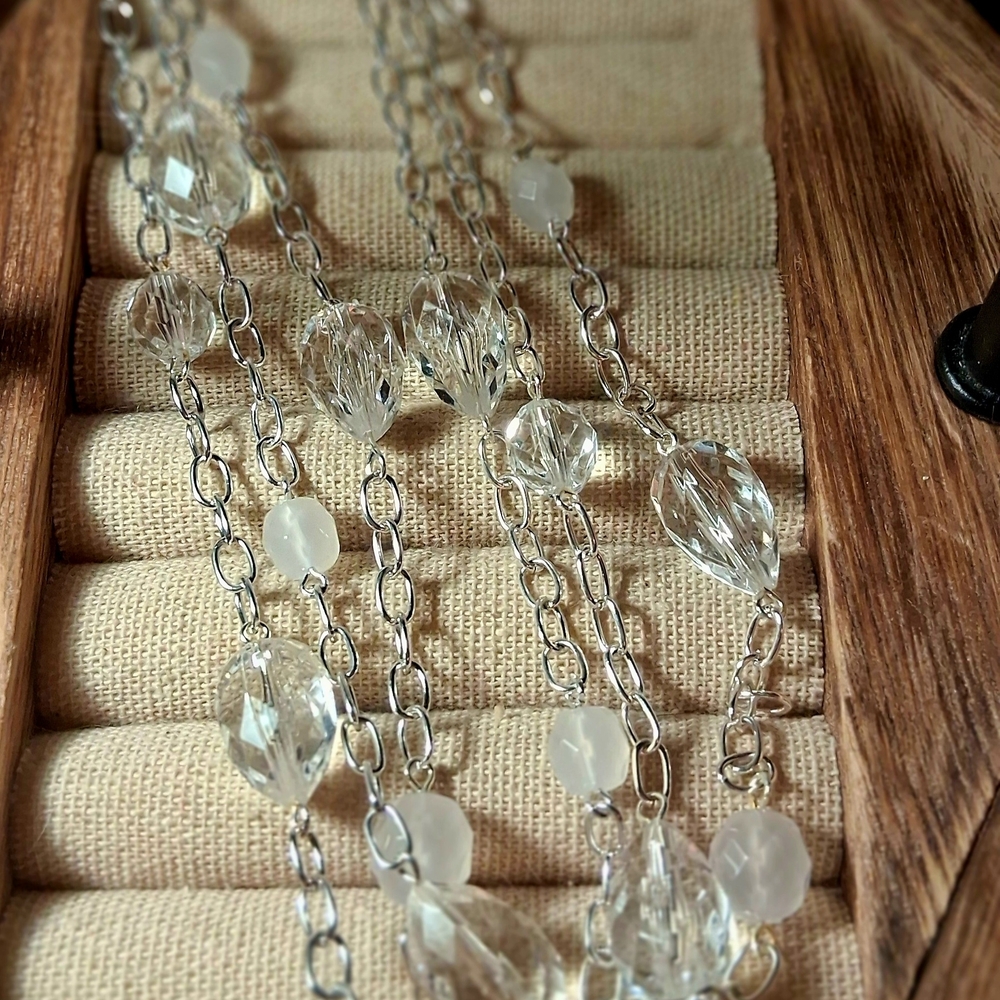 Clear Crystal Bead Necklace with Silver Chain